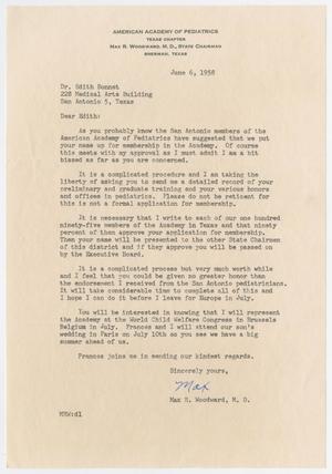 [Letter from Max R. Woodward to Edith Bonnet, June 6, 1958]