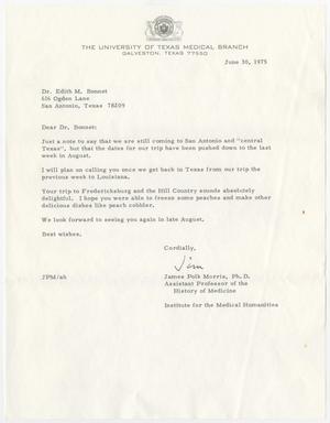 [Letter from James Polk Morris to Edith M. Bonnet, June 30, 1975]