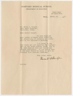 Primary view of object titled '[Letter from Kenneth D. Blackfan to Edith M. Bonnet, March 15, 1927]'.