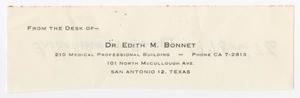 Primary view of object titled '[Clipping of a Note from the Desk of Edith M. Bonnet]'.