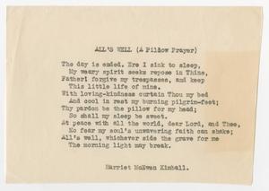 Primary view of object titled 'All's Well (A Pillow Prayer)'.
