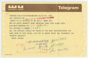 [Western Union Telegram from Henry Guerra to Edith Bonnet, September 21, 1973]