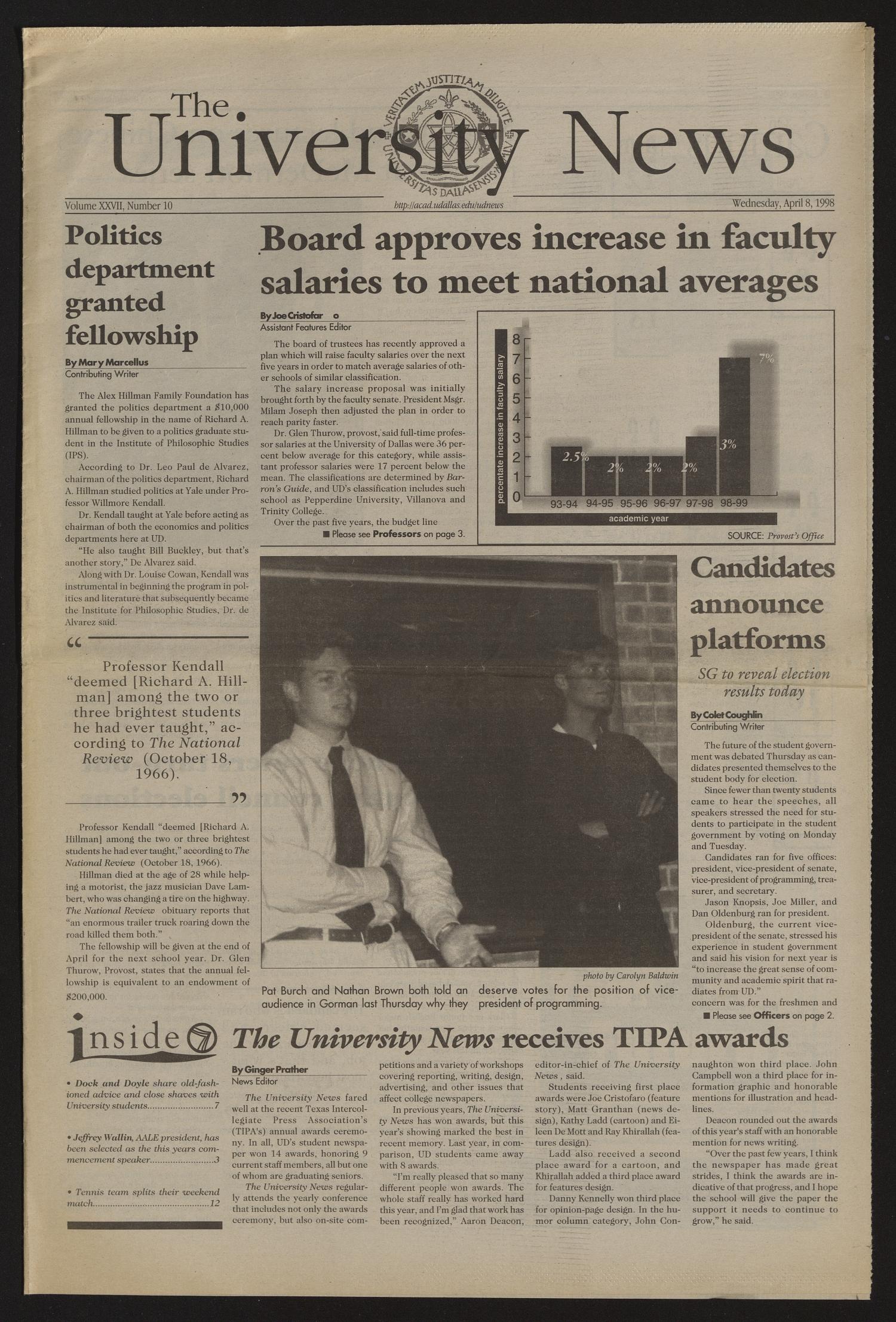 The University News (Irving, Tex.), Vol. 27, No. 10, Ed. 1 Wednesday, April 8, 1998
                                                
                                                    [Sequence #]: 1 of 12
                                                