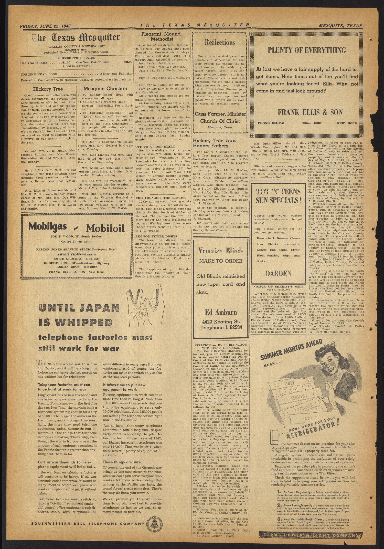 The Texas Mesquiter (Mesquite, Tex.), Vol. 64, No. 2, Ed. 1 Friday, June 22, 1945
                                                
                                                    [Sequence #]: 2 of 4
                                                