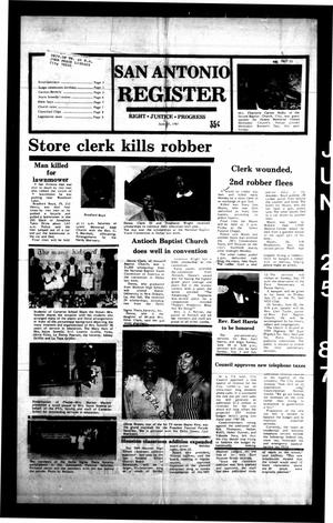 Primary view of object titled 'San Antonio Register (San Antonio, Tex.), Vol. 56, No. 7, Ed. 1 Thursday, June 25, 1987'.