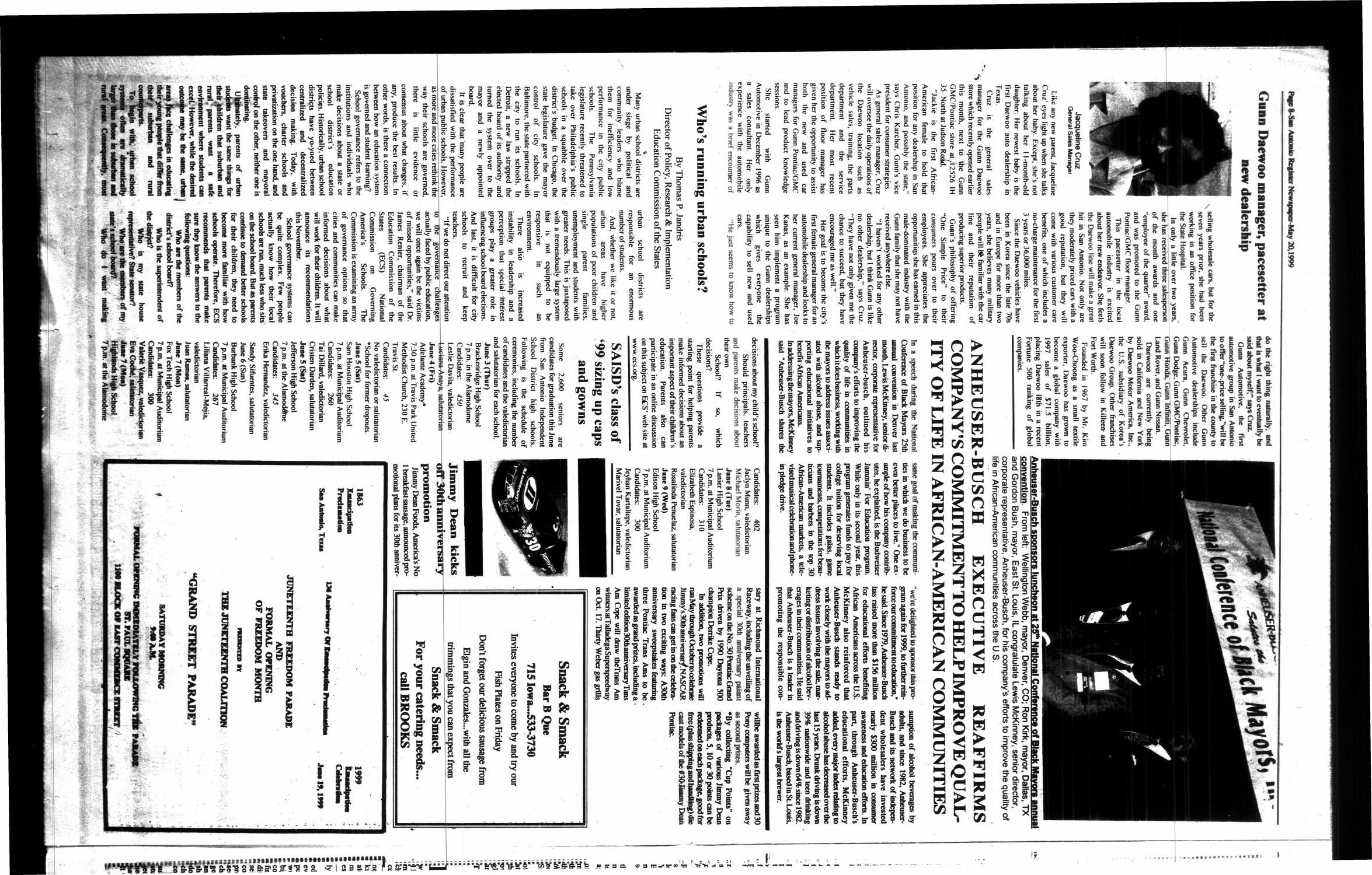 San Antonio Register (San Antonio, Tex.), Vol. 67, No. 47, Ed. 1 Thursday, May 20, 1999
                                                
                                                    [Sequence #]: 8 of 12
                                                