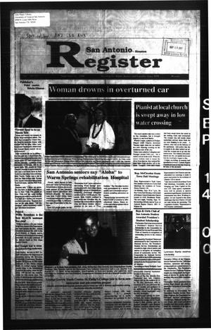 Primary view of object titled 'San Antonio Register (San Antonio, Tex.), Vol. 69, No. 13, Ed. 1 Thursday, September 14, 2000'.