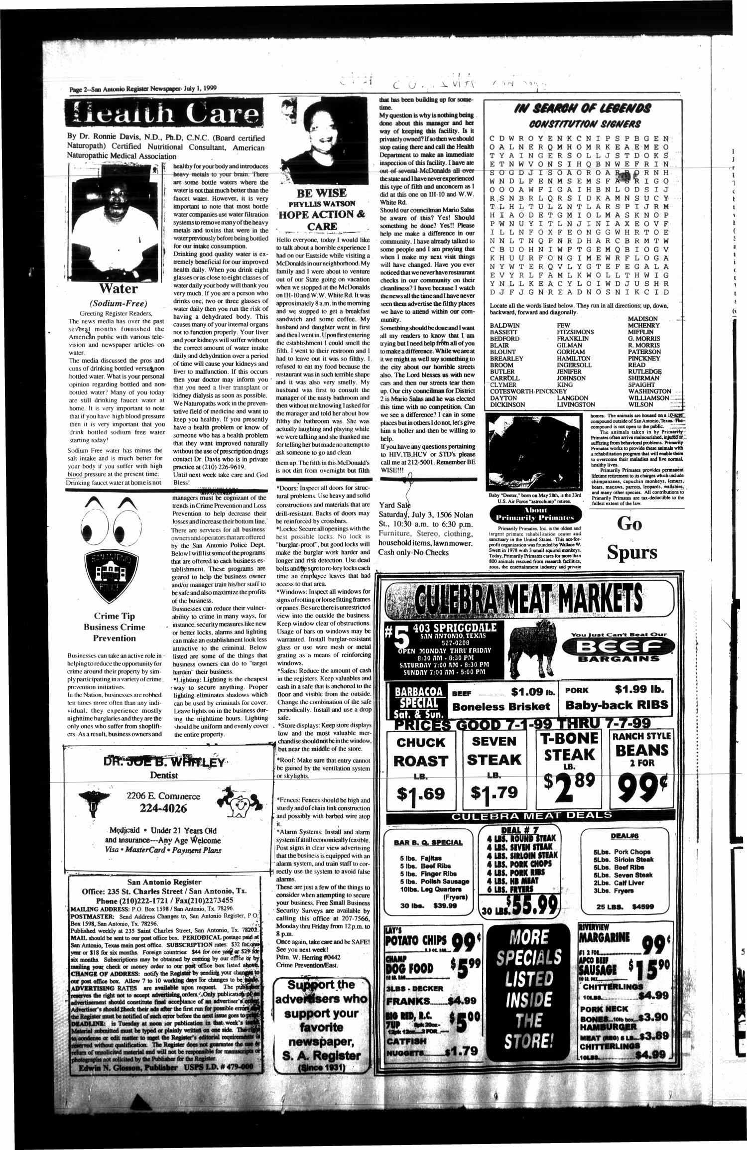 San Antonio Register (San Antonio, Tex.), Vol. 68, No. 1, Ed. 1 Thursday, July 1, 1999
                                                
                                                    [Sequence #]: 2 of 12
                                                