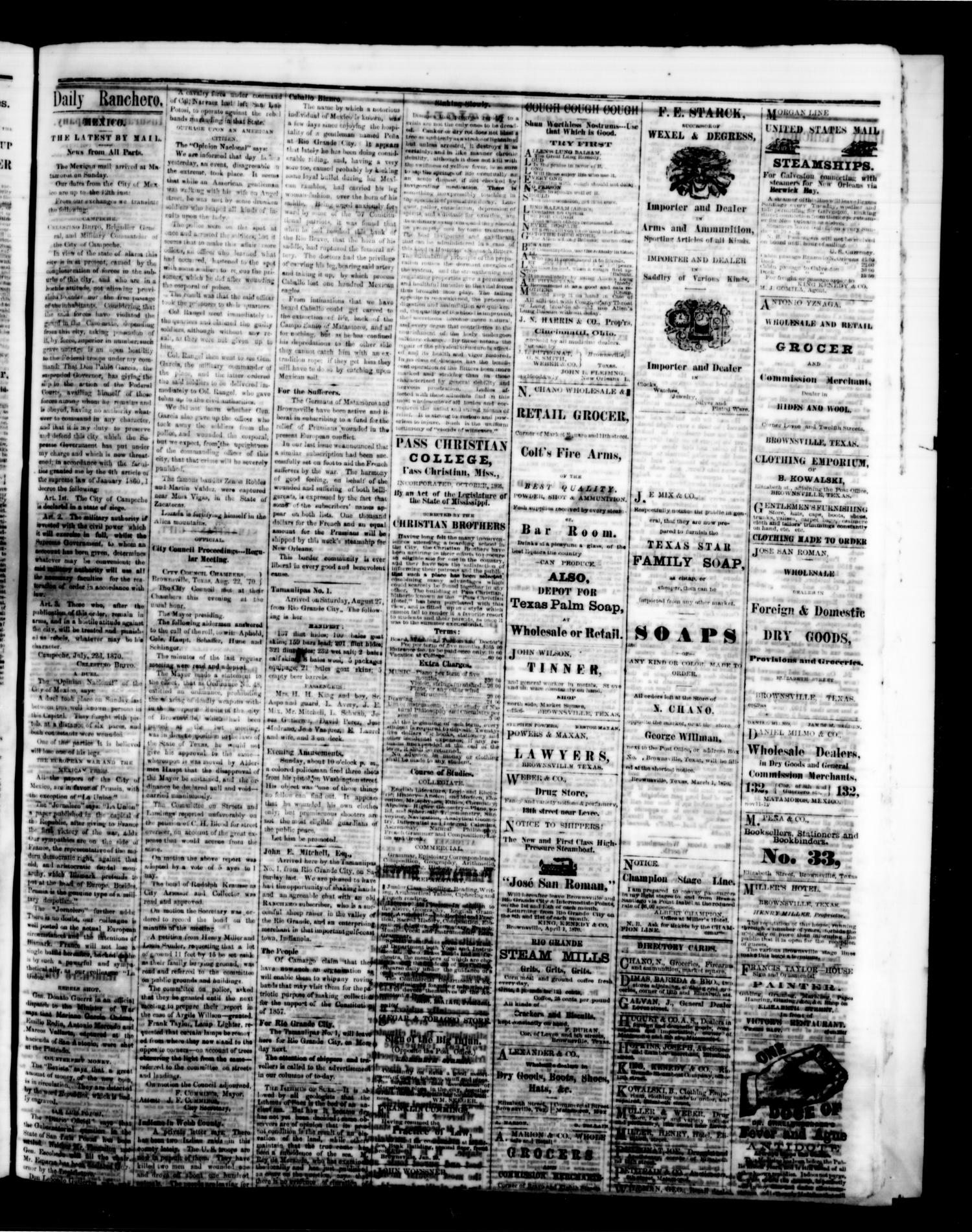The Daily Ranchero. (Brownsville, Tex.), Vol. 10, Ed. 1 Tuesday, August 30, 1870
                                                
                                                    [Sequence #]: 3 of 4
                                                