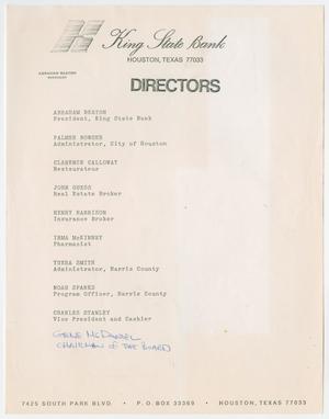 Primary view of object titled '[List of Directors for King State Bank]'.