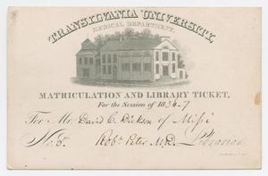 [Matriculation and Library Ticket for Transylvania University Medical Department]
