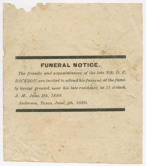 [Funeral Notice for David C. Dickson]
