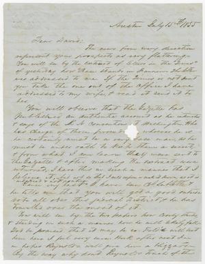 Primary view of object titled '[Letter from H. W. Ragland to D. C. Dickson - July 15, 1855]'.