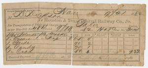 Primary view of object titled '[Freight Receipt from the Houston & Texas Central Railway Co. to David C. Dickson]'.