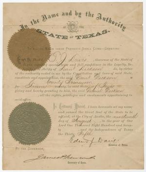 [Certificate Appointing David Dickson to County Treasurer in Grimes County]