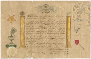Primary view of object titled '[Initiation Certificate from the Quitman Masonic Lodge #18]'.