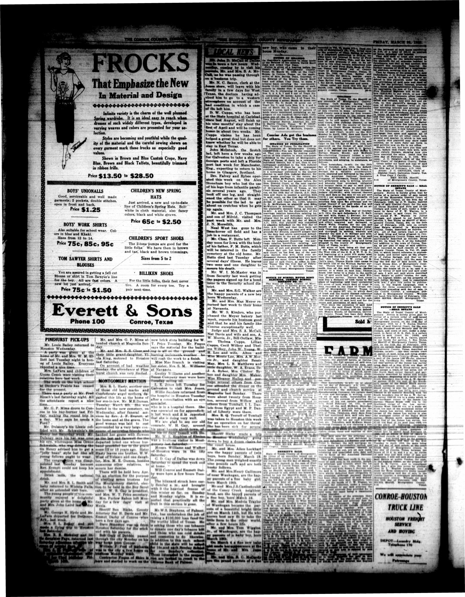 Conroe Courier (Conroe, Tex.), Vol. 31, No. 12, Ed. 1 Friday, March 23, 1923
                                                
                                                    [Sequence #]: 8 of 8
                                                