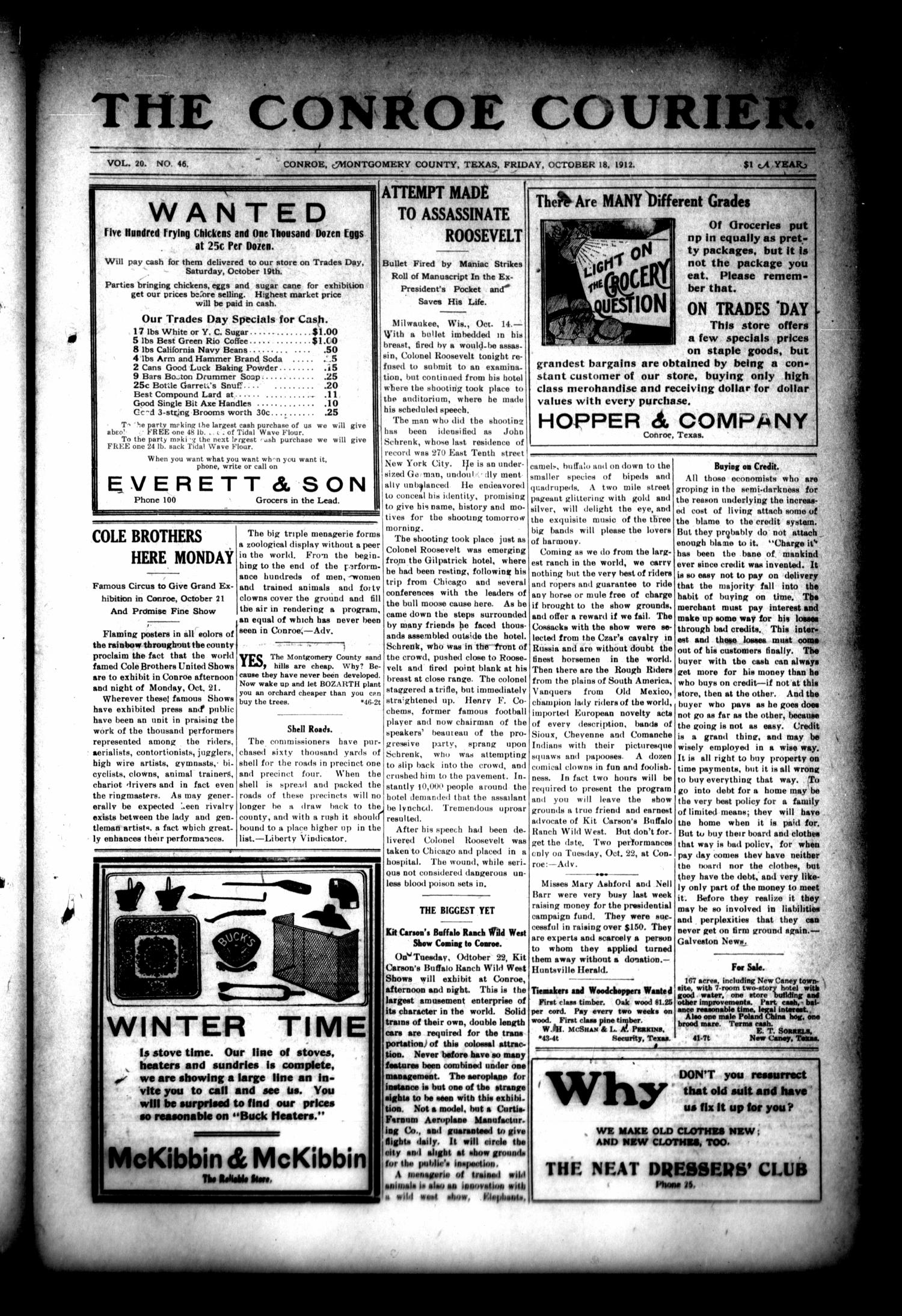 The Conroe Courier. (Conroe, Tex.), Vol. 20, No. 46, Ed. 1 Friday, October 18, 1912 - The Portal ...