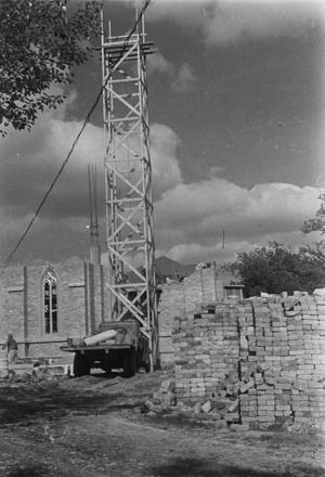 [Scaffolding and Bricks at Shelton Chapel Site]