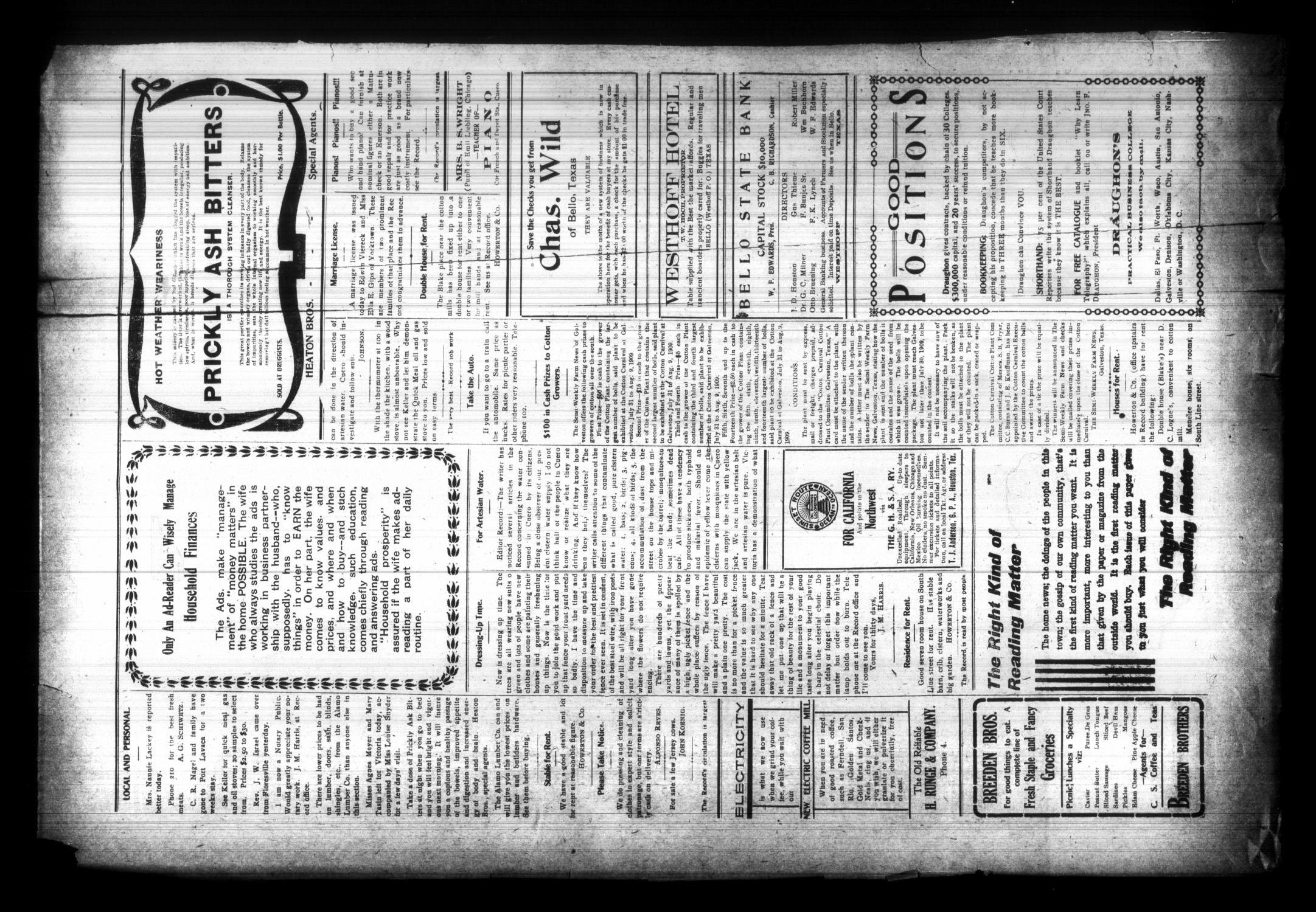 The Cuero Daily Record (Cuero, Tex.), Vol. 30, No. 11, Ed. 1 Thursday, July 15, 1909
                                                
                                                    [Sequence #]: 4 of 4
                                                