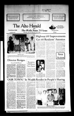 Primary view of object titled 'The Alto Herald and The Wells News 'N Views (Alto, Tex.), Vol. 89, No. 12, Ed. 1 Thursday, July 26, 1984'.