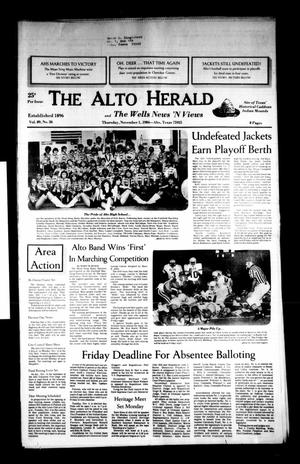 Primary view of object titled 'The Alto Herald and The Wells News 'N Views (Alto, Tex.), Vol. 89, No. 26, Ed. 1 Thursday, November 1, 1984'.