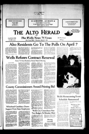 Primary view of object titled 'The Alto Herald and The Wells News 'N Views (Alto, Tex.), Vol. 88, No. 45, Ed. 1 Thursday, March 15, 1984'.