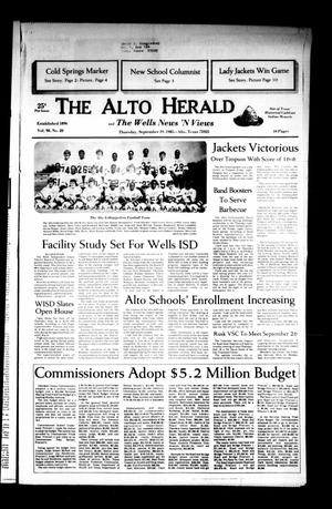 Primary view of object titled 'The Alto Herald and The Wells News 'N Views (Alto, Tex.), Vol. 90, No. 20, Ed. 1 Thursday, September 19, 1985'.