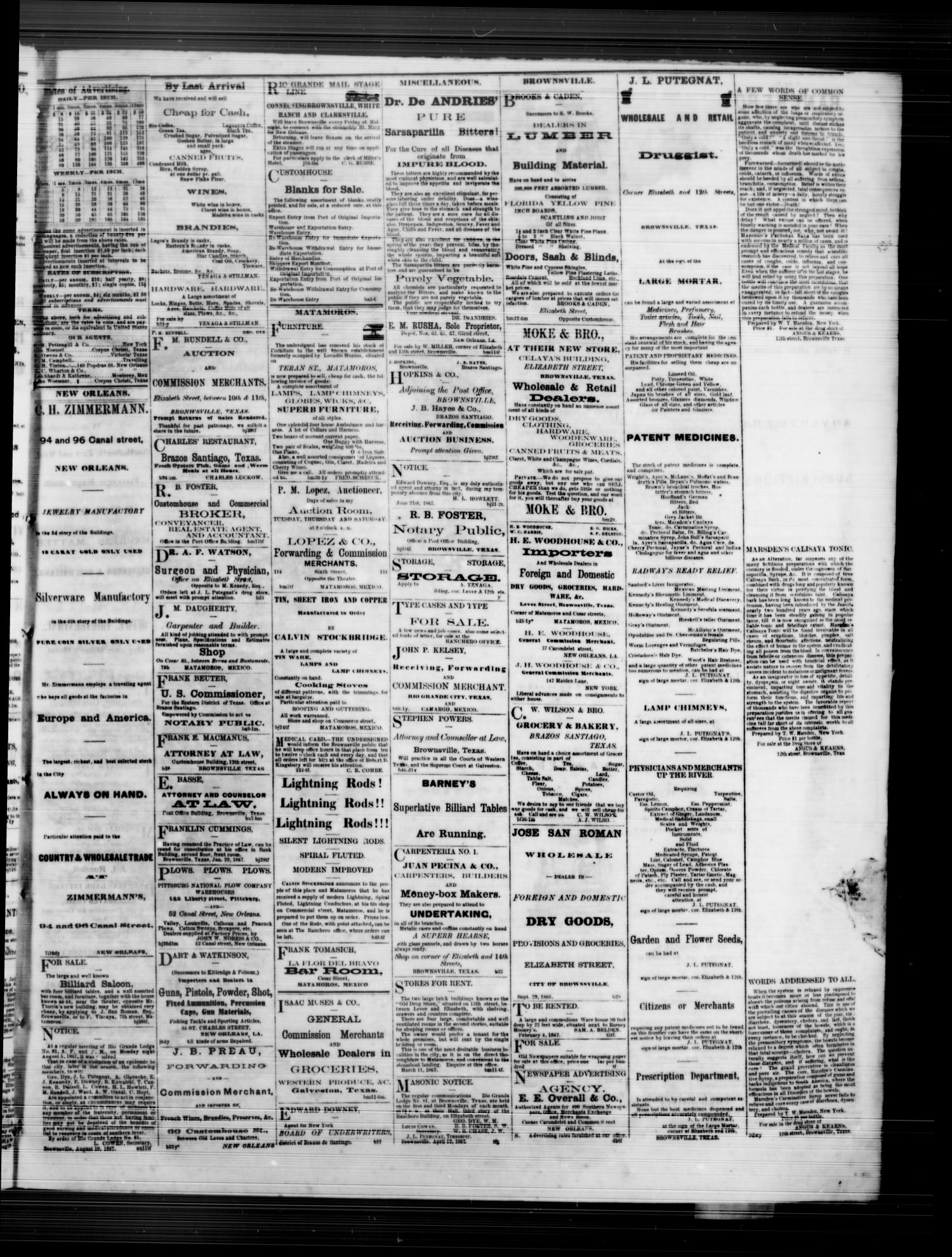 The Daily Ranchero. (Brownsville, Tex.), Vol. 2, No. 308, Ed. 1 Wednesday, August 28, 1867
                                                
                                                    [Sequence #]: 3 of 4
                                                