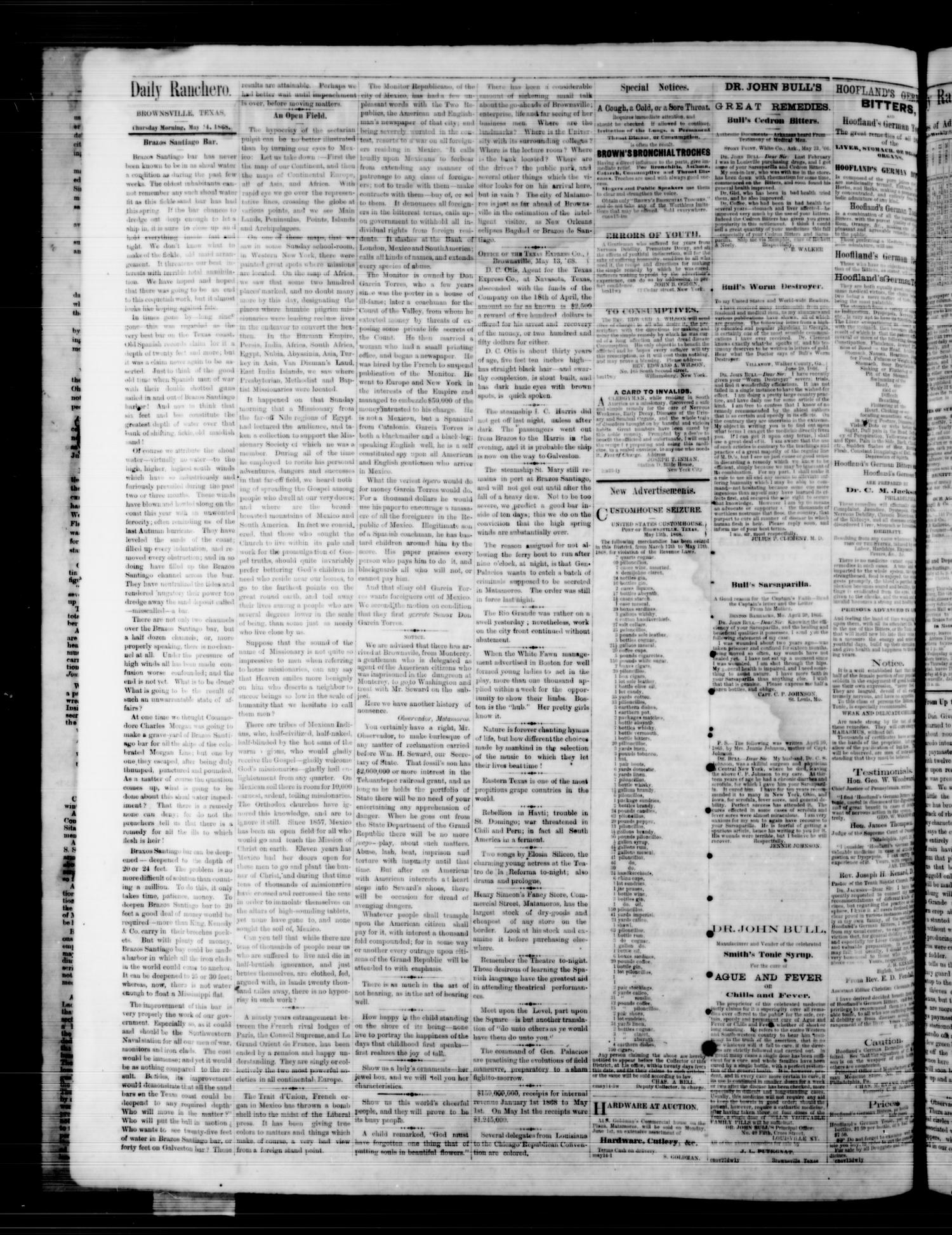 The Brownsville Ranchero. (Brownsville, Tex.), Vol. 3, No. 151, Ed. 1 Thursday, May 14, 1868
                                                
                                                    [Sequence #]: 2 of 4
                                                