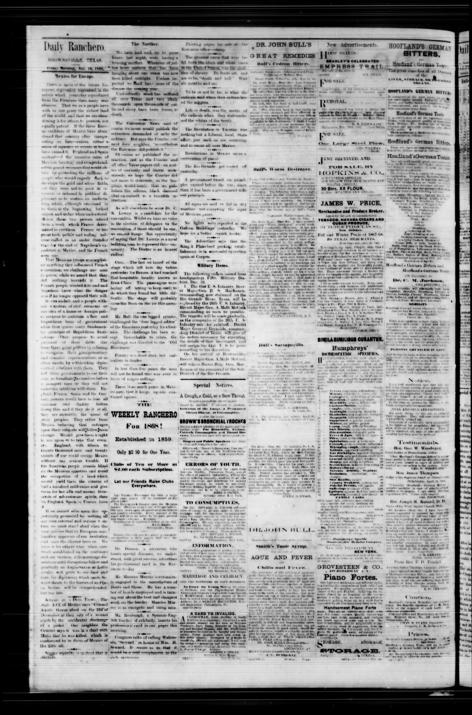 The Daily Ranchero. (Brownsville, Tex.), Vol. 3, No. 44, Ed. 1 Friday, January 10, 1868
                                                
                                                    [Sequence #]: 2 of 4
                                                