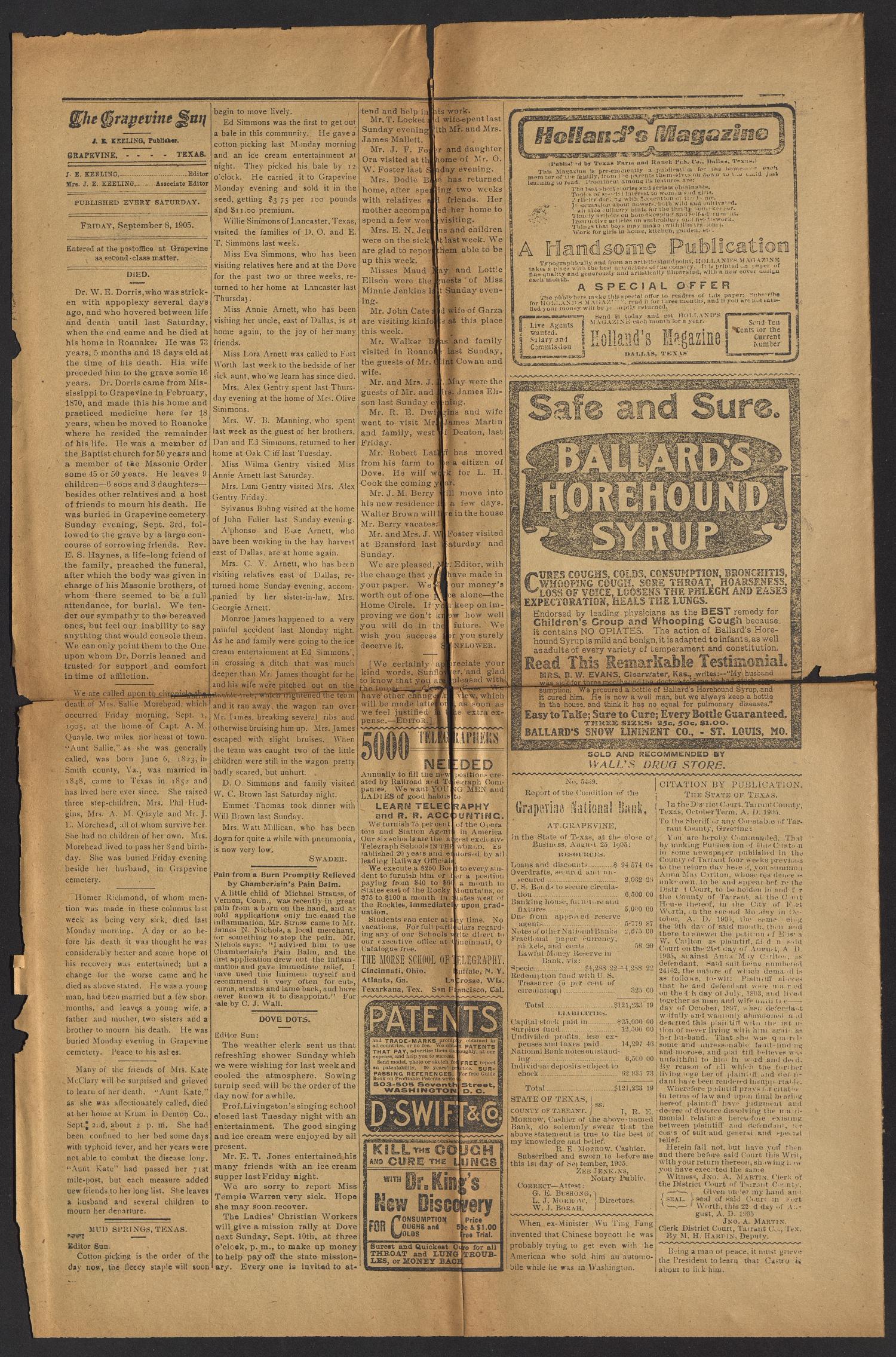 The Grapevine Sun. (Grapevine, Tex.), Vol. 10, No. 36, Ed. 1 Friday, September 8, 1905
                                                
                                                    [Sequence #]: 4 of 8
                                                