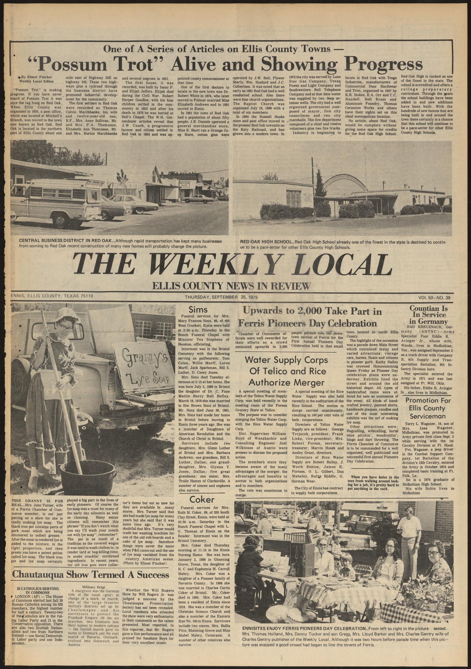The Weekly Local (Ennis, Tex.), Vol. 50, No. 39, Ed. 1 Thursday, September 25, 1975
                                                
                                                    [Sequence #]: 1 of 6
                                                