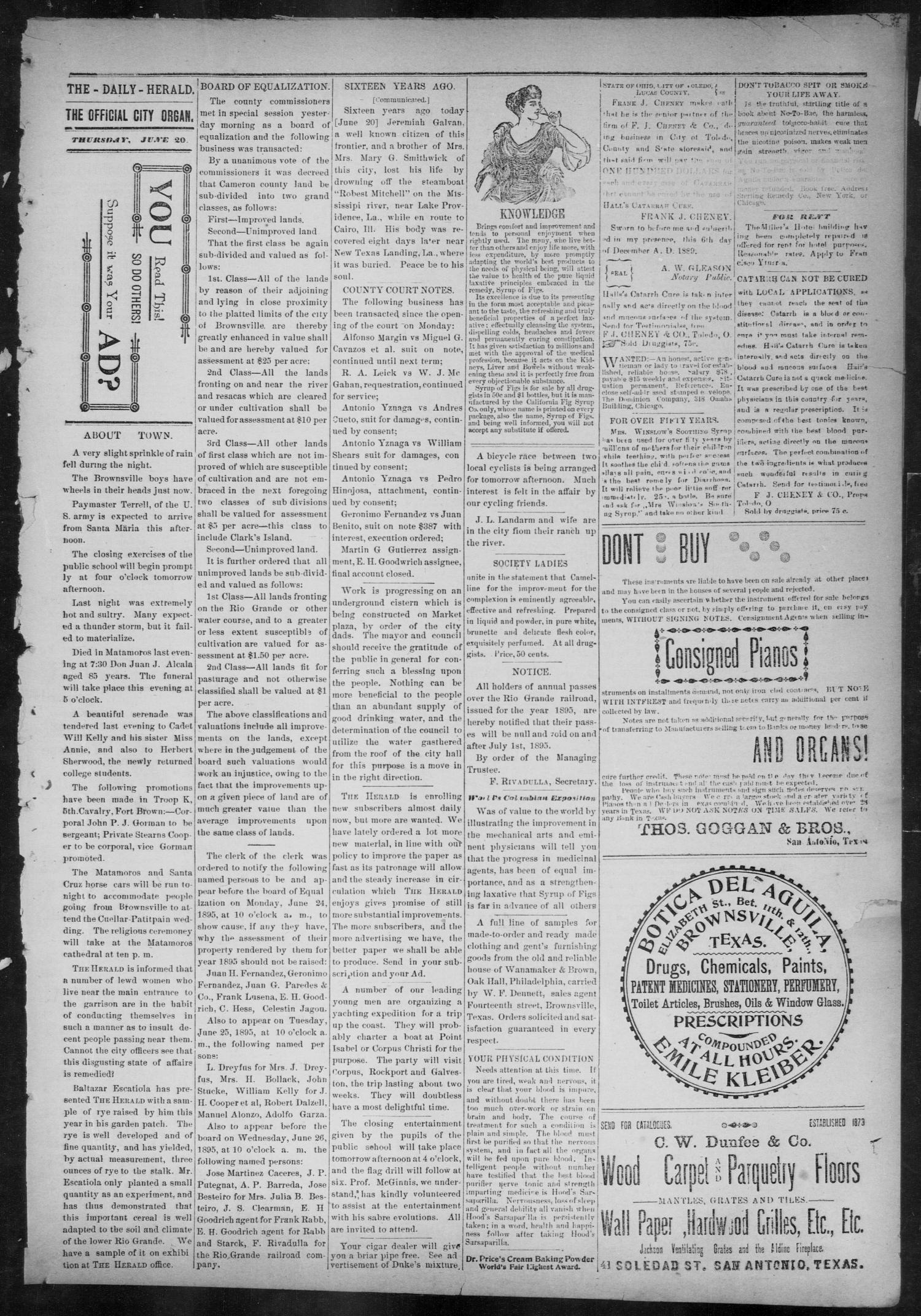 The Daily Herald (Brownsville, Tex.), Vol. 3, No. 414, Ed. 1, Thursday, June 20, 1895
                                                
                                                    [Sequence #]: 3 of 8
                                                