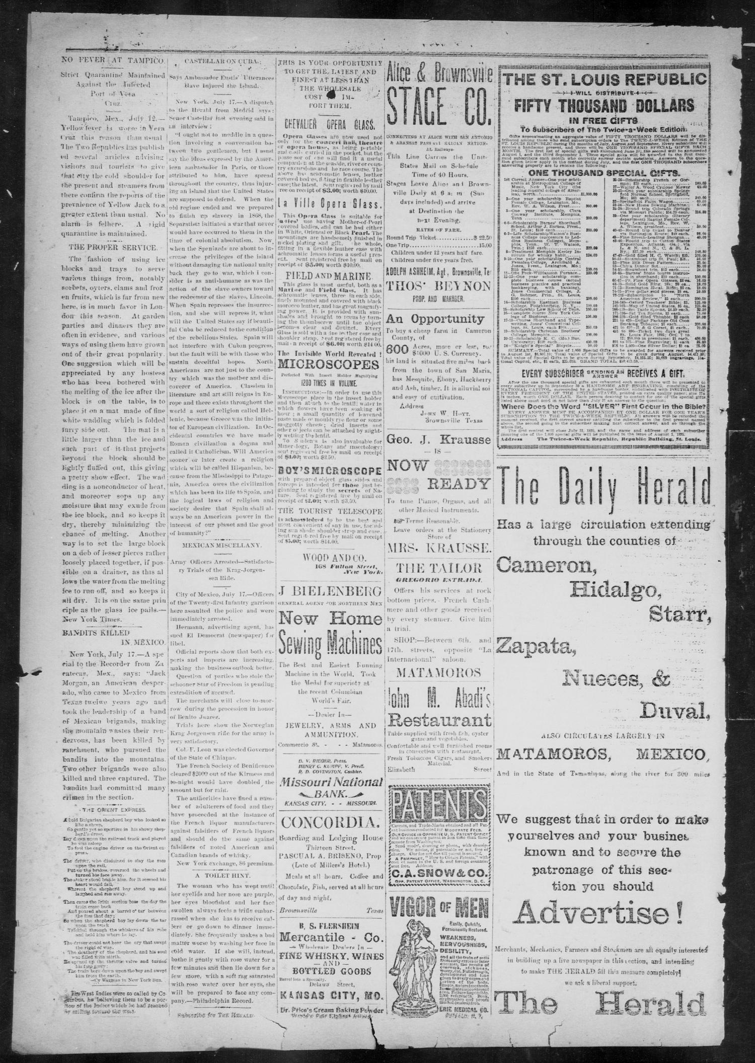 The Daily Herald (Brownsville, Tex.), Vol. 4, No. 16, Ed. 1, Monday, July 22, 1895
                                                
                                                    [Sequence #]: 4 of 8
                                                