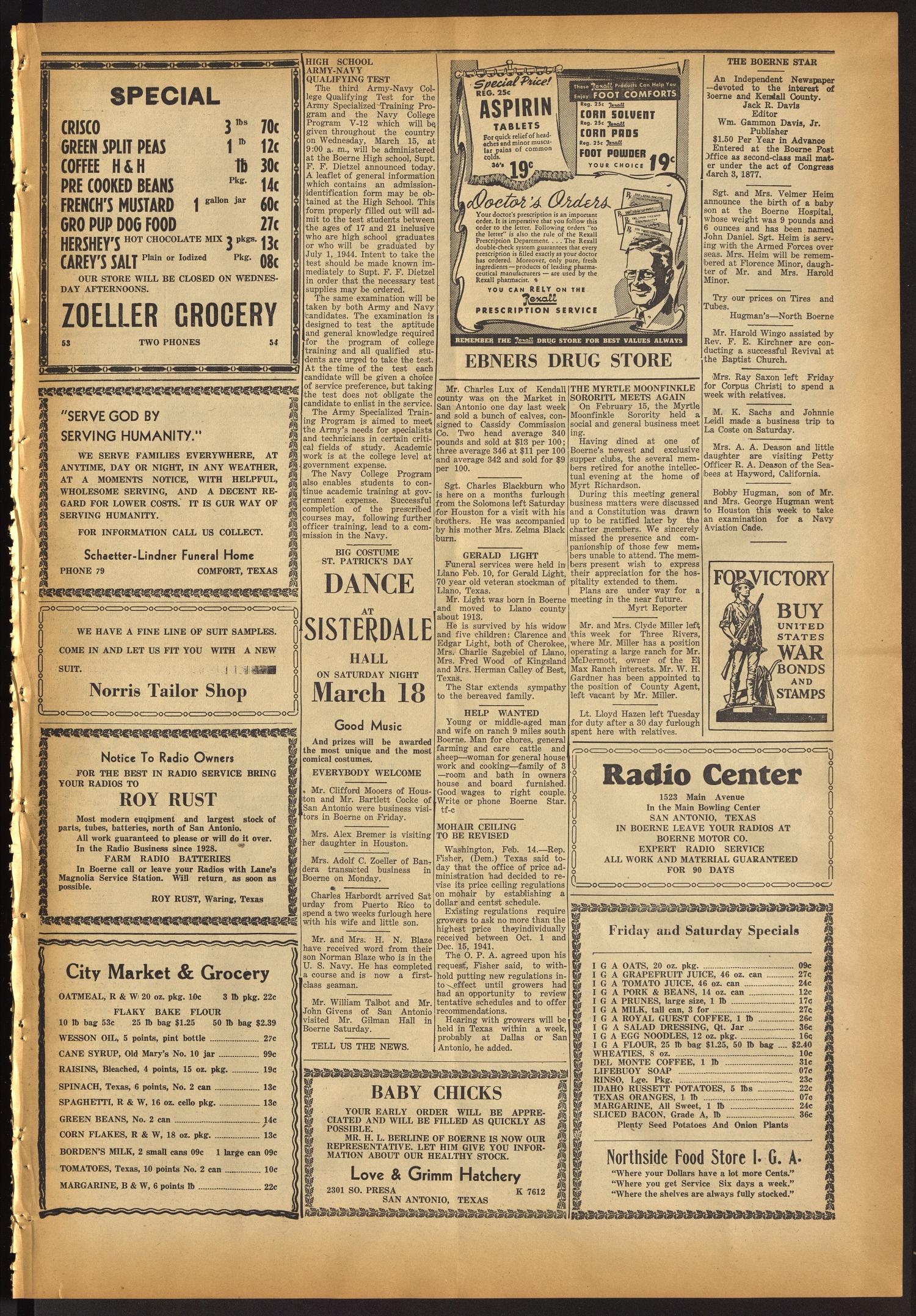 The Boerne Star (Boerne, Tex.), Vol. 39, No. 10, Ed. 1 Thursday, February 17, 1944
                                                
                                                    [Sequence #]: 3 of 4
                                                