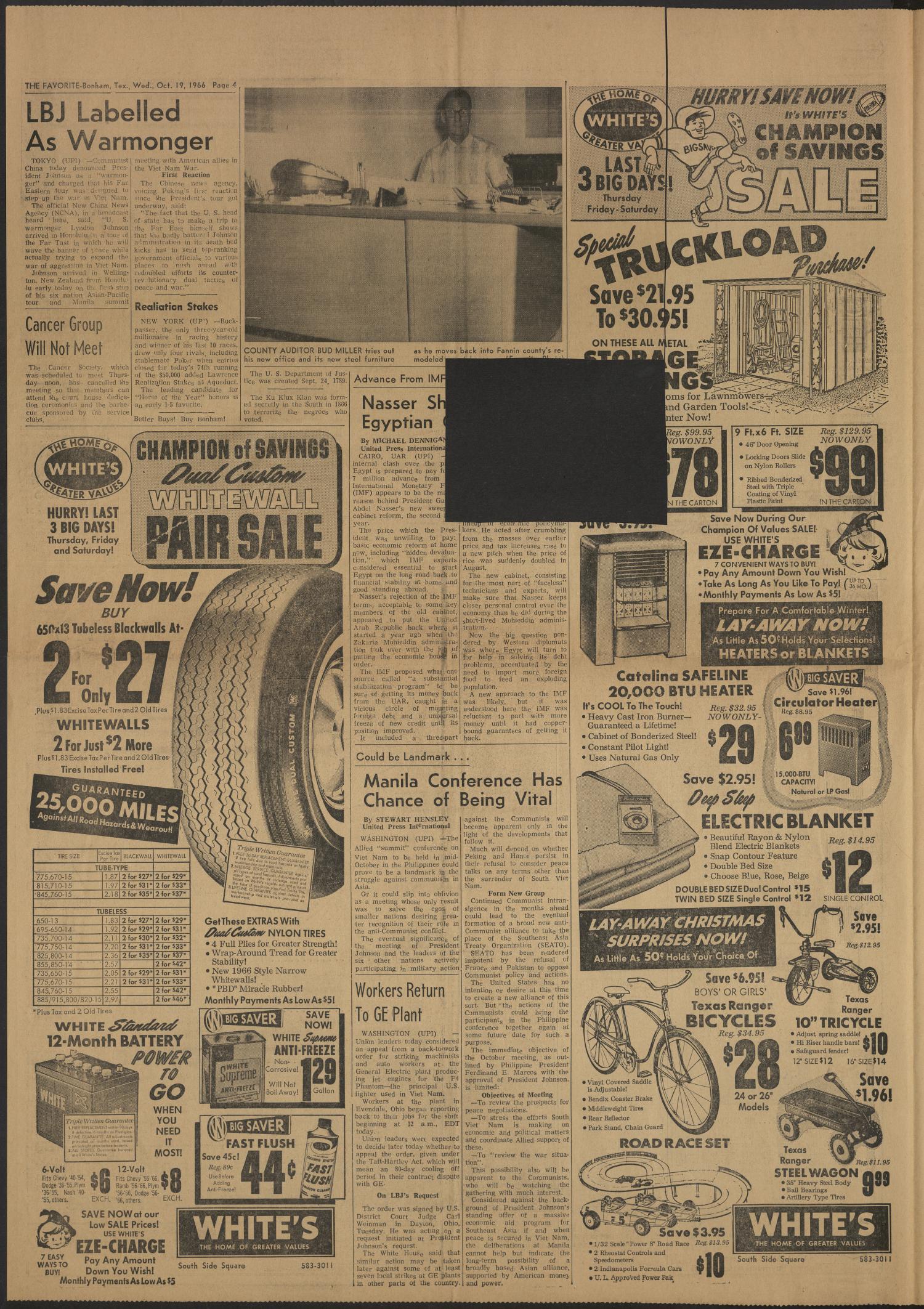 The Bonham Daily Favorite (Bonham, Tex.), Vol. 74, No. 48, Ed. 1 Wednesday, October 19, 1966
                                                
                                                    [Sequence #]: 4 of 16
                                                
