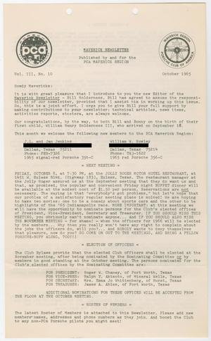 Primary view of object titled 'The Maverick Newsletter, Volume 3, Number 10, October 1965-10'.