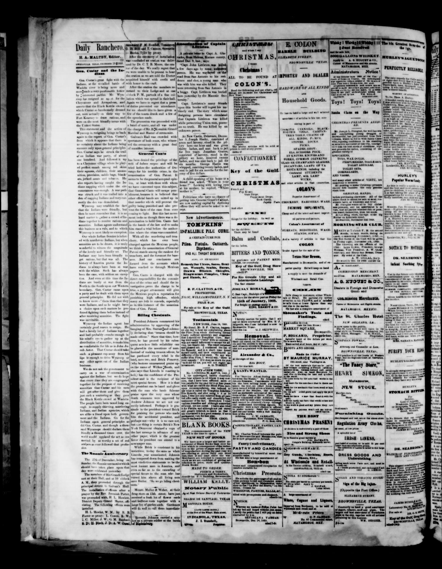 The Brownsville Ranchero. (Brownsville, Tex.), Vol. 3, No. 267, Ed. 1 Tuesday, December 29, 1868
                                                
                                                    [Sequence #]: 2 of 4
                                                