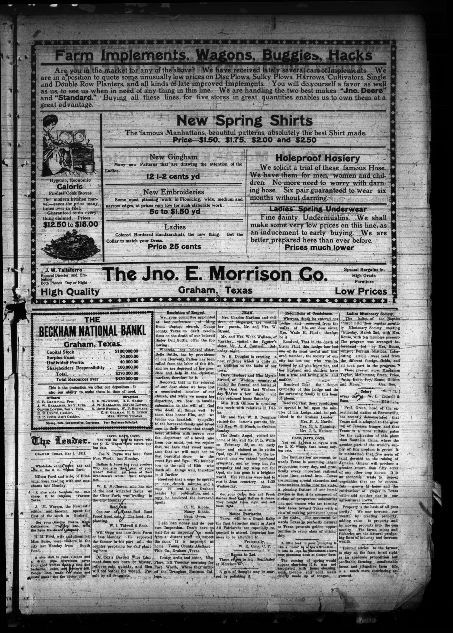 The Graham Leader (Graham, Tex.), Vol. 35, No. 27, Ed. 1 Thursday, March 9, 1911
                                                
                                                    [Sequence #]: 3 of 8
                                                