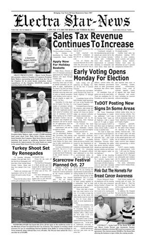 Primary view of object titled 'Electra Star-News (Electra, Tex.), Vol. 106, No. 10, Ed. 1 Thursday, October 18, 2012'.