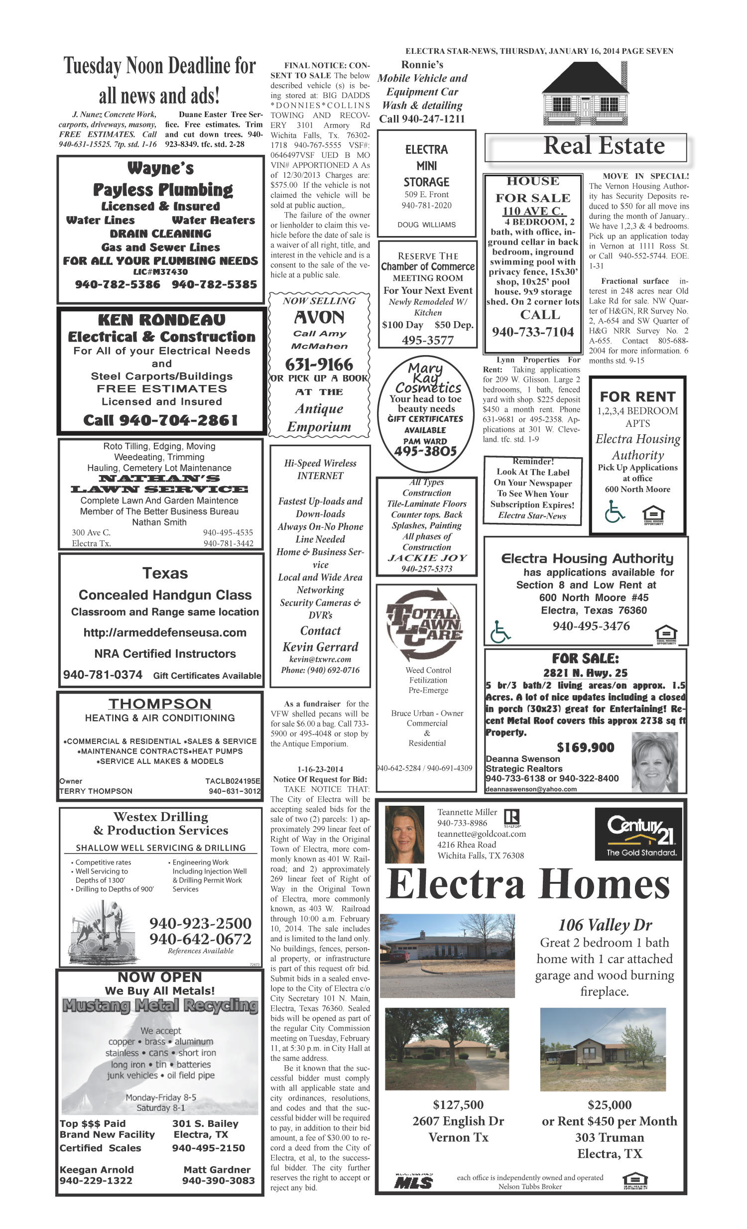 Electra Star-News (Electra, Tex.), Vol. 107, No. 20, Ed. 1 Thursday, January 16, 2014
                                                
                                                    [Sequence #]: 7 of 8
                                                