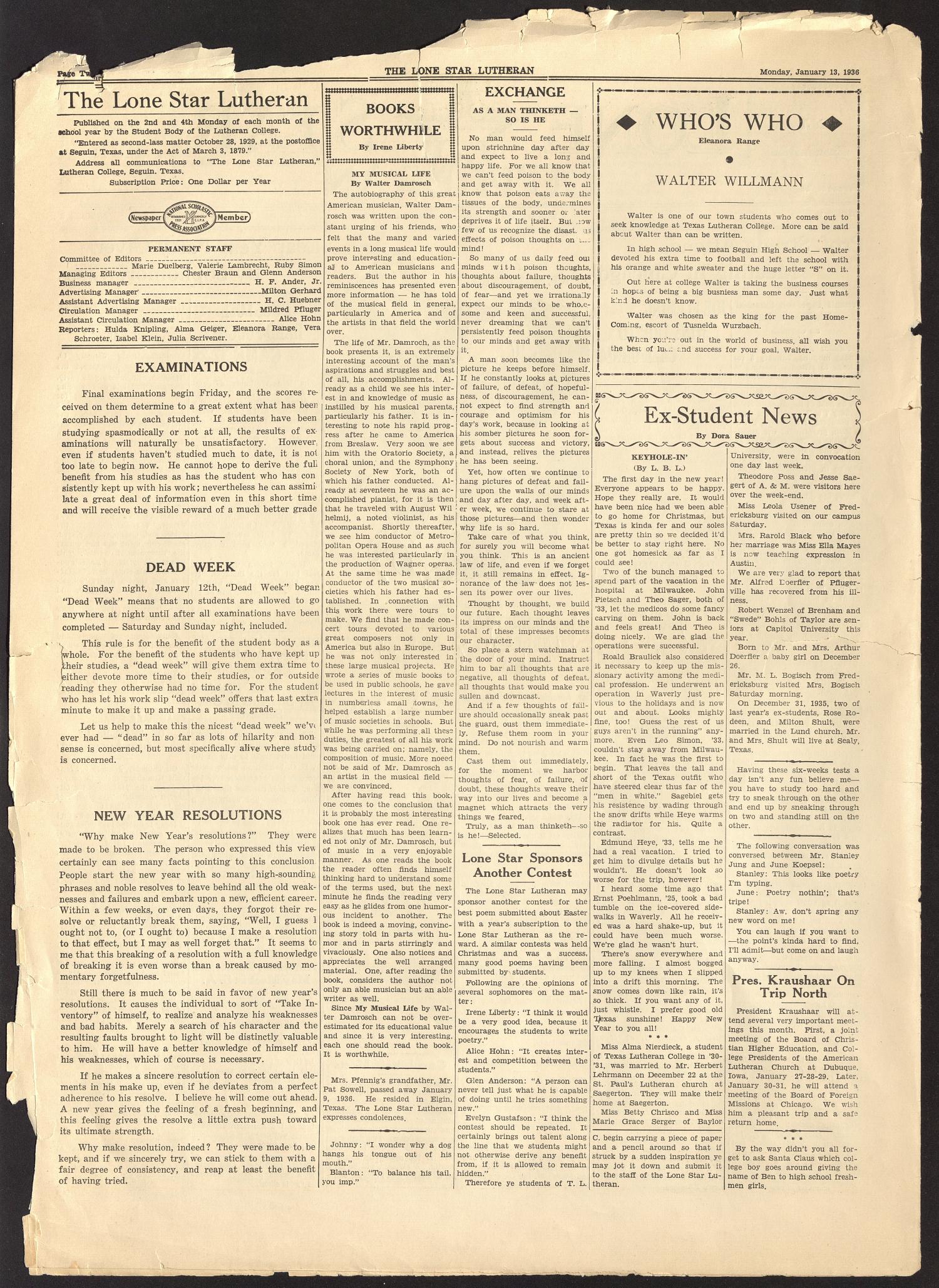 The Lone Star Lutheran (Seguin, Tex.), Vol. 18, No. 8, Ed. 1 Monday, January 13, 1936
                                                
                                                    [Sequence #]: 2 of 4
                                                