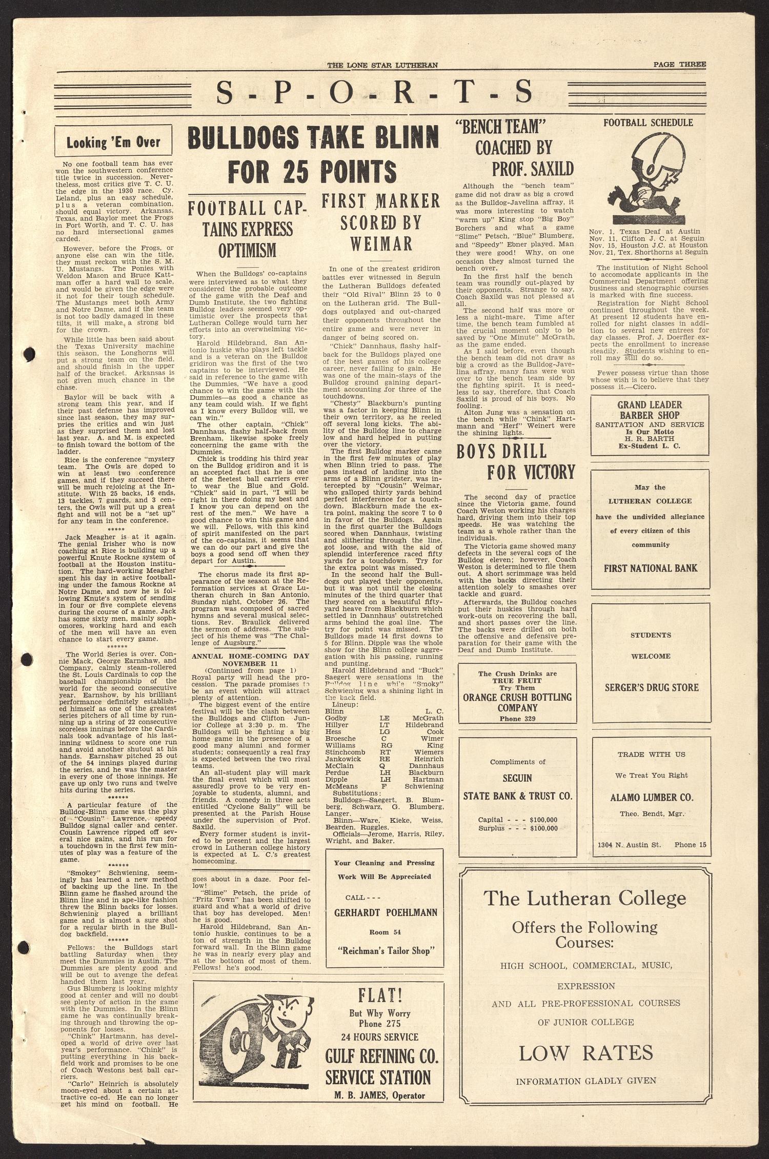 The Lone Star Lutheran (Seguin, Tex.), Vol. 13, No. 3, Ed. 1 Monday, October 27, 1930
                                                
                                                    [Sequence #]: 3 of 4
                                                