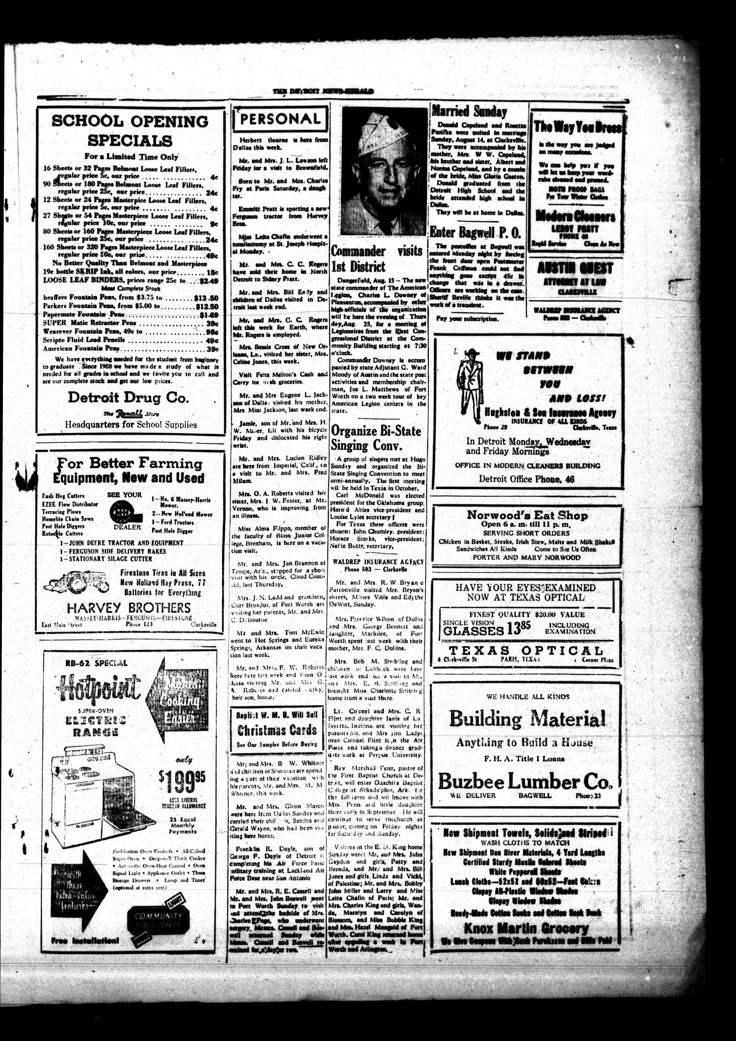 The Detroit News-Herald (Detroit, Tex.), Vol. 28, No. 20, Ed. 1 Thursday, August 18, 1955
                                                
                                                    [Sequence #]: 3 of 4
                                                