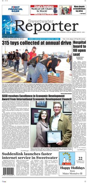 Sweetwater Reporter (Sweetwater, Tex.), Vol. 114, No. 274, Ed. 1 Monday, December 3, 2012