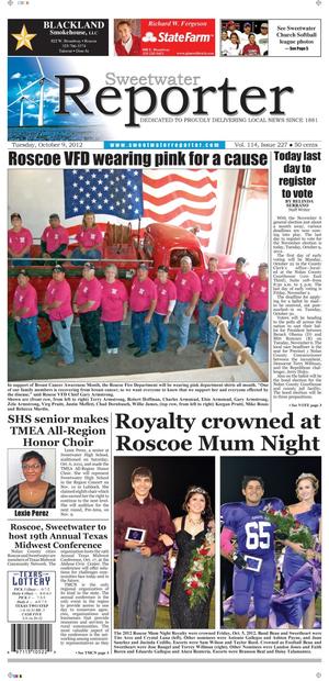 Sweetwater Reporter (Sweetwater, Tex.), Vol. 114, No. 227, Ed. 1 Tuesday, October 9, 2012