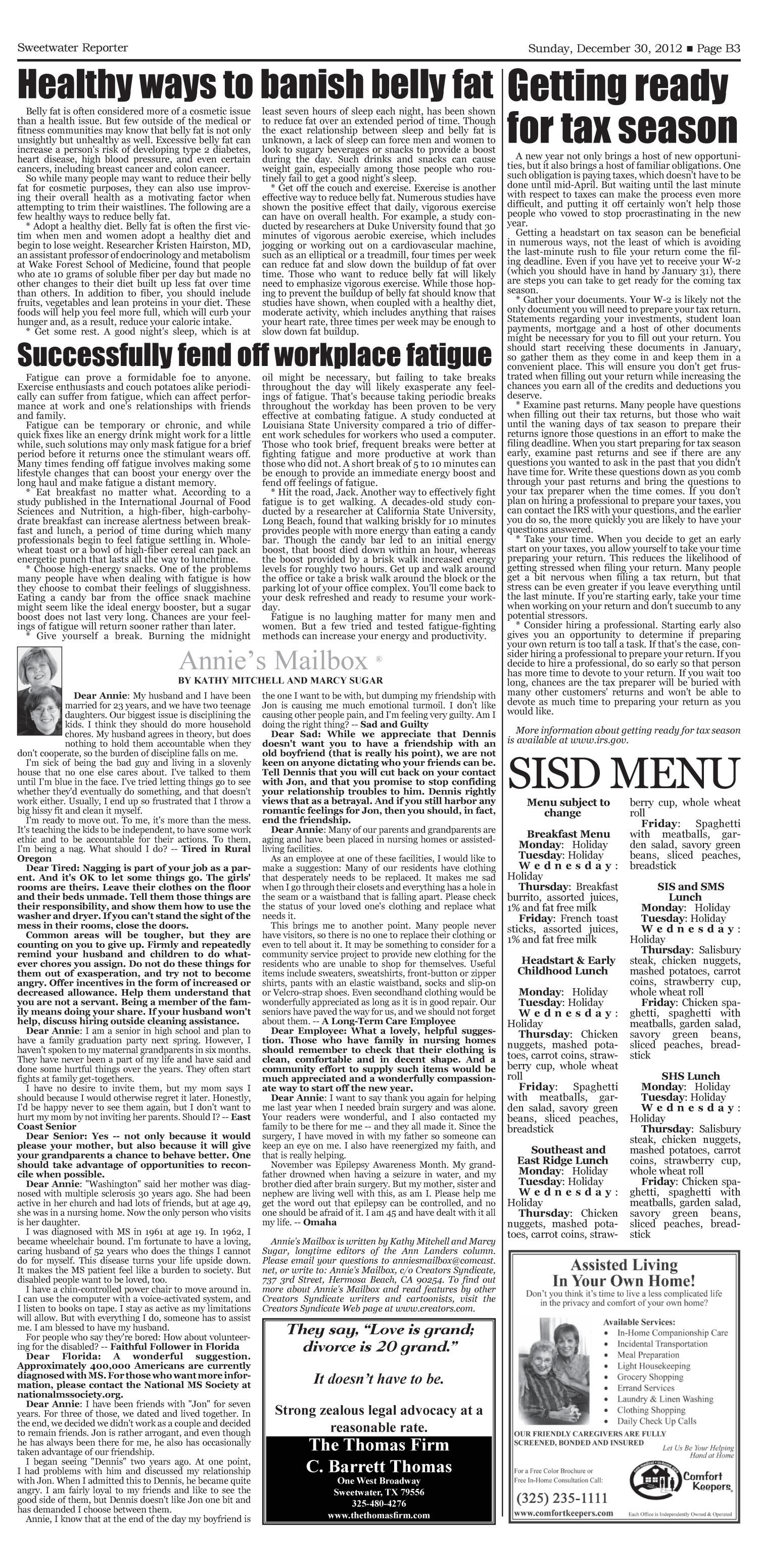 Sweetwater Reporter (Sweetwater, Tex.), Vol. [114], No. [297], Ed. 1 Sunday, December 30, 2012
                                                
                                                    [Sequence #]: 6 of 11
                                                
