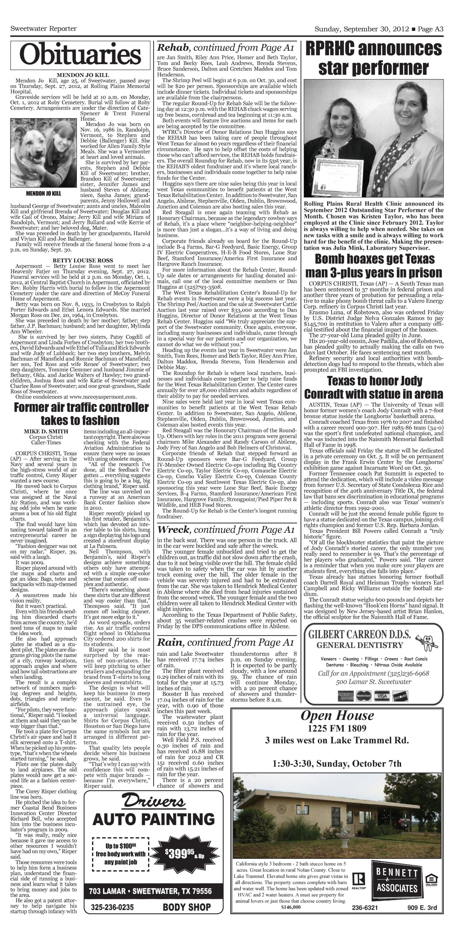 Sweetwater Reporter (Sweetwater, Tex.), Vol. 114, No. 219, Ed. 1 Sunday, September 30, 2012
                                                
                                                    [Sequence #]: 3 of 19
                                                