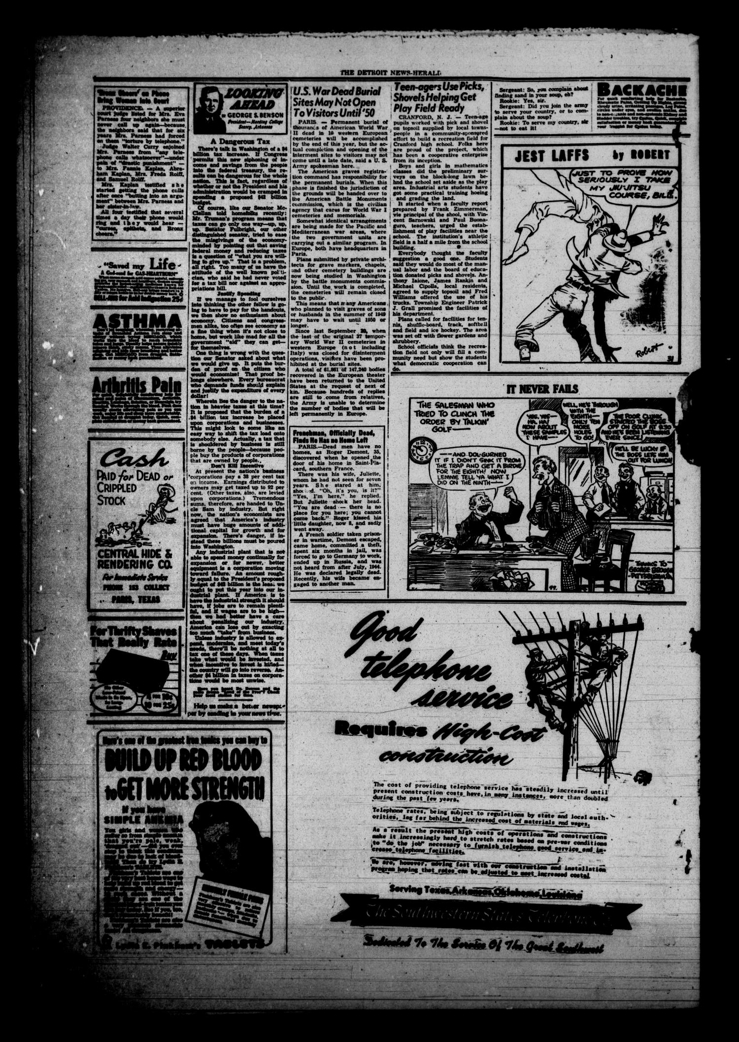 The Detroit News-Herald (Detroit, Tex.), Vol. 20, No. 52, Ed. 1 Thursday, March 31, 1949
                                                
                                                    [Sequence #]: 4 of 4
                                                